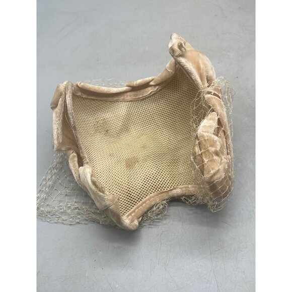 vintage womens skull cap hat mesh netting wedding theater one size tan READ - Picture 7 of 7
